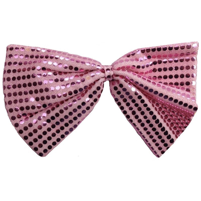 LARGE BOW TIE Sequin Polka Dots Bowtie Big King Size Party Unisex Costume - Light Pink