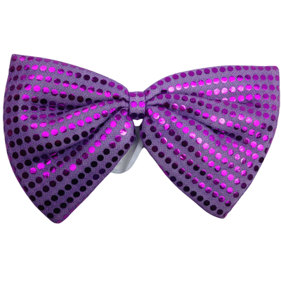 LARGE BOW TIE Sequin Polka Dots Bowtie Big King Size Party Unisex Costume - Purple