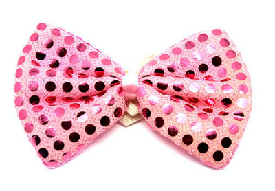 SEQUIN BOW TIE Polka Dots Bowtie Party Unisex Costume Dance 13cm x 9cm Clown - Light Pink