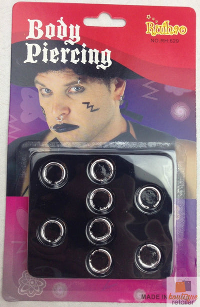 8 BODY PIERCING Fake Rings Costume Nose Earrings Lip Jewellery Clip On Party