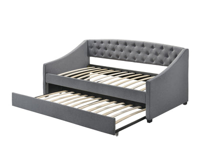 Daybed with trundle bed frame fabric upholstery - grey