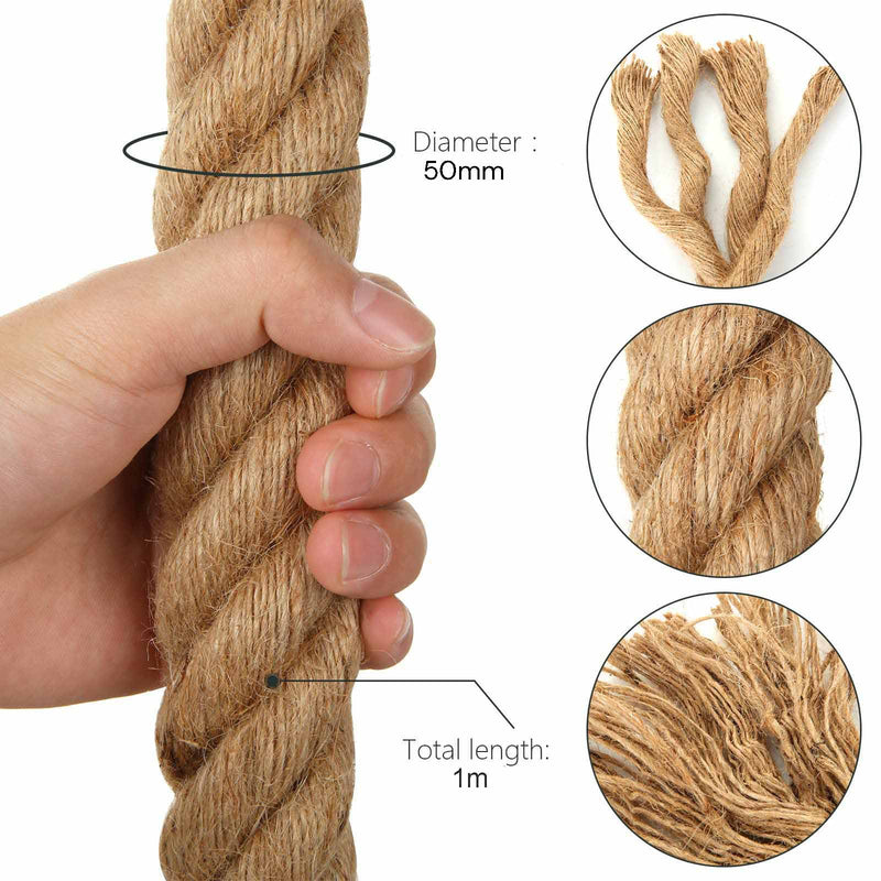 1m Sisal 50mm Rope Natural Twine Cord Thick Jute Hemp Manila  Crafting Home Decor Payday Deals