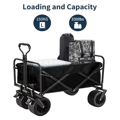 1PC Foldable Shopping Cart ( Black ), Heavy Duty Collapsible Wagon with All-Terrain 10cm Wheels, Load 150kg, Portable 160 Liter Large Capacity Beach Wagon, Camping, Garden, Beach Day, Picnics, Shopping, Outdoor Grocery Cart with Adjustable Handle Payday Deals