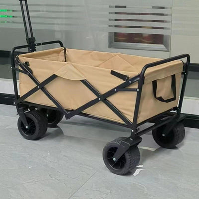 1PC Foldable Shopping Cart ( Khaki ), Heavy Duty Collapsible Wagon with All-Terrain 10cm Wheels, Load 150kg, Portable 160 Liter Large Capacity Beach Wagon, Camping, Garden, Beach Day, Picnics, Shopping, Outdoor Grocery Cart with Adjustable Handle