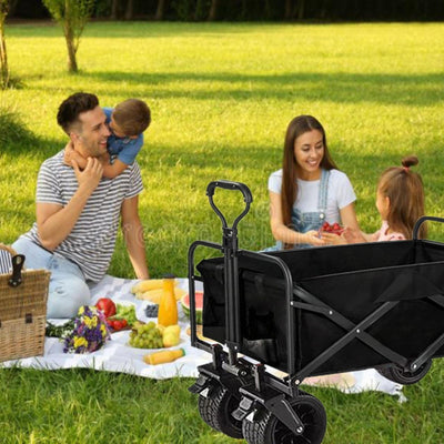 1PC Foldable Shopping Cart ( Khaki ), Heavy Duty Collapsible Wagon with All-Terrain 10cm Wheels, Load 150kg, Portable 160 Liter Large Capacity Beach Wagon, Camping, Garden, Beach Day, Picnics, Shopping, Outdoor Grocery Cart with Adjustable Handle Payday Deals
