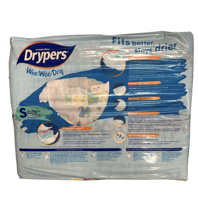 1pk 82 Drypers Baby Wee Wee Dry Nappies Nappy Diapers - Small 3-7Kg Diapers Payday Deals