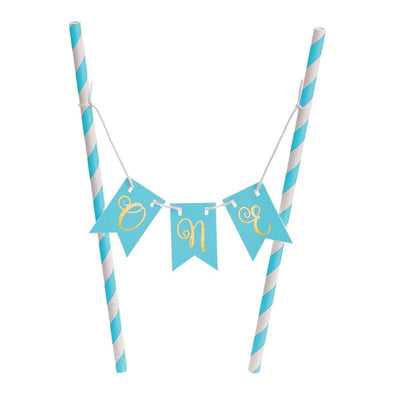1st Birthday Blue Mini One Pennant Banner Cake Topper & Cake Stand Payday Deals