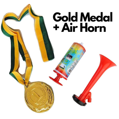 1st Gold Medal Winner + Air Horn Party Set School Sports Day Olympics Ribbon Payday Deals