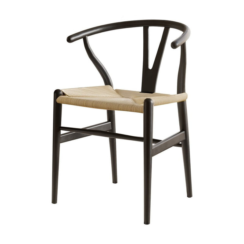 1x Artiss Dining Chair Wooden Rattan Wishbone Black Payday Deals