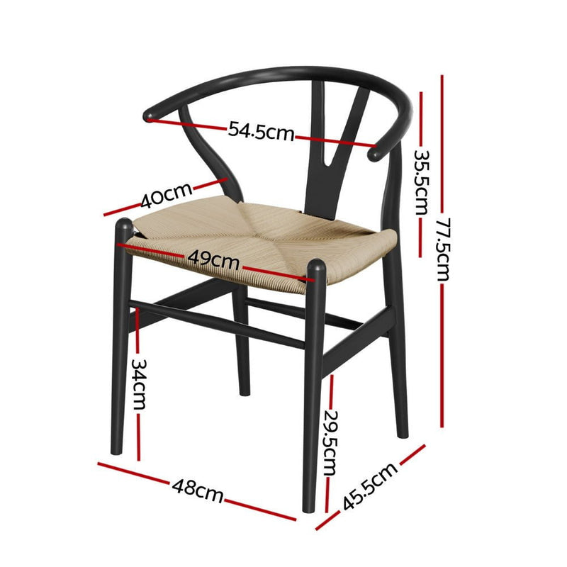 1x Artiss Dining Chair Wooden Rattan Wishbone Black Payday Deals