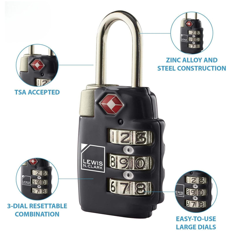 1x Lewis N Clark TSA Combi Lock Travel Luggage Padlock - Black Payday Deals