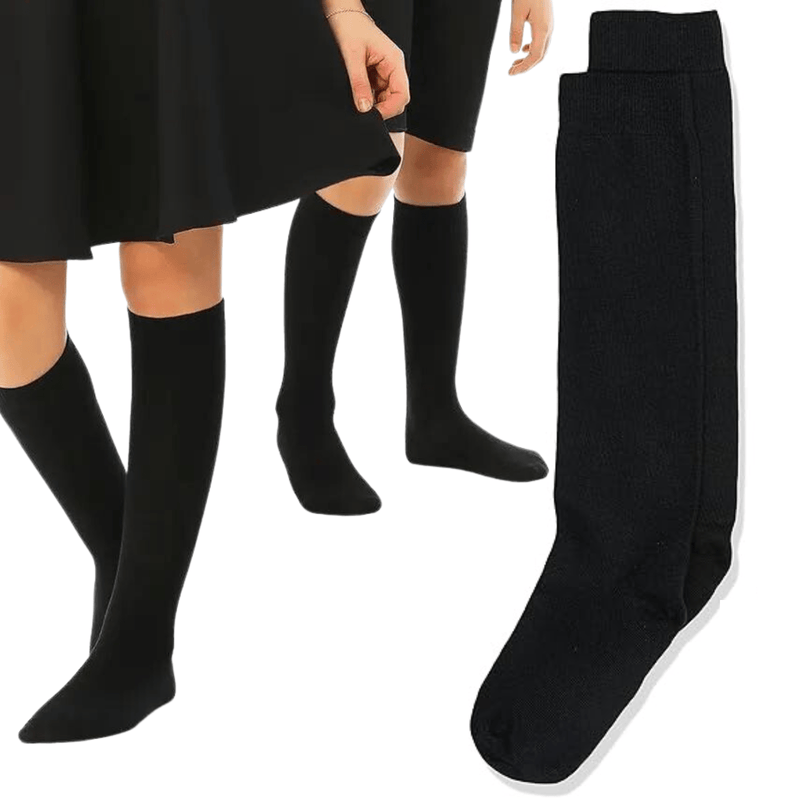 1x Pair School Uniform Knee High Socks Cotton Rich Girls Boys Kids - Black Payday Deals