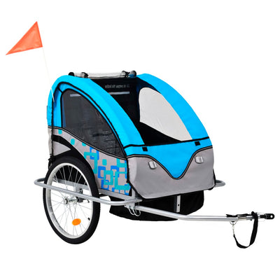 2-in-1 Kids' Bicycle Trailer & Stroller Blue and Grey Payday Deals