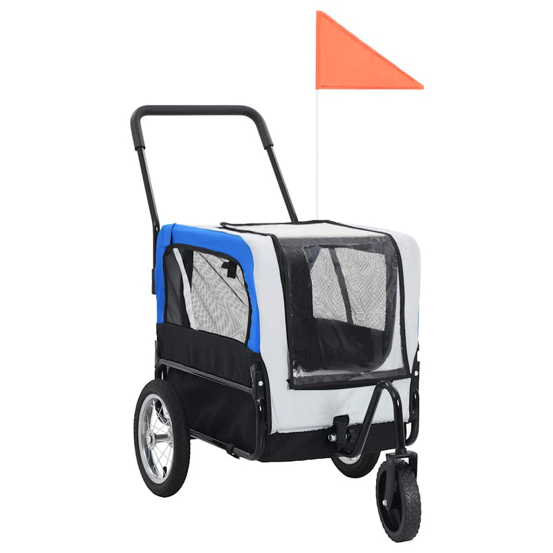 2-in-1 Pet Bike Trailer & Jogging Stroller Grey and Blue Payday Deals