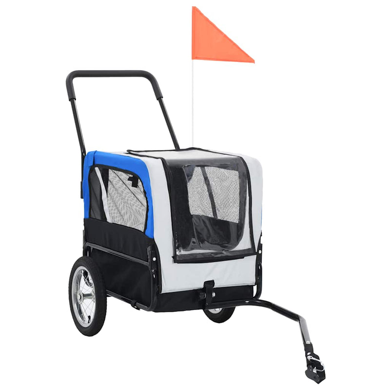 2-in-1 Pet Bike Trailer & Jogging Stroller Grey and Blue Payday Deals