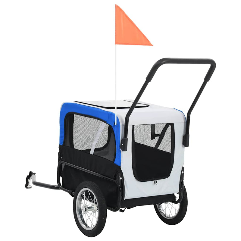 2-in-1 Pet Bike Trailer & Jogging Stroller Grey and Blue Payday Deals