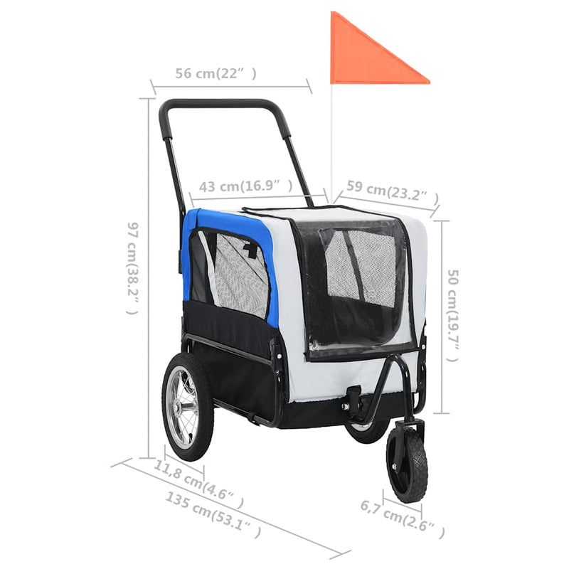 2-in-1 Pet Bike Trailer & Jogging Stroller Grey and Blue Payday Deals