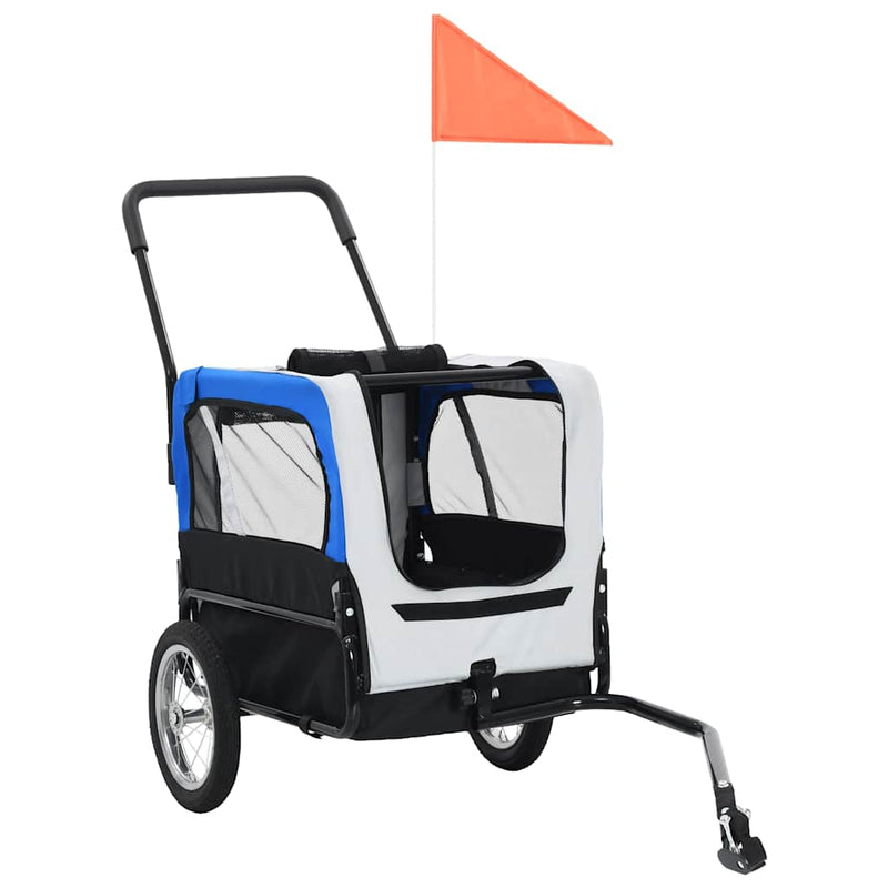 2-in-1 Pet Bike Trailer & Jogging Stroller Grey and Blue Payday Deals