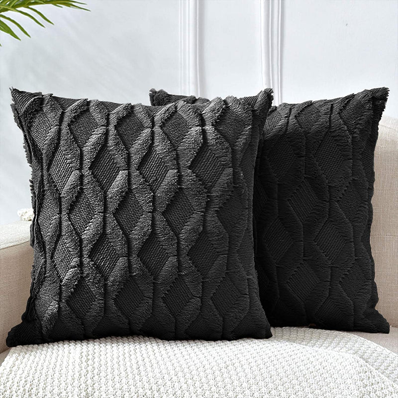 2 Pack Decorative Boho Throw Pillow Covers 45 x 45 cm (Black) Payday Deals