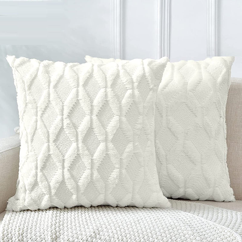 2 Pack Decorative Boho Throw Pillow Covers 45 x 45 cm (White) Payday Deals