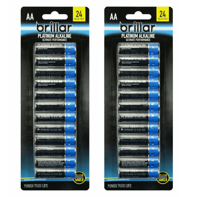 2 Packs of 24 Brillar AA Platinum Alkaline Batteries Long Lasting Power Home