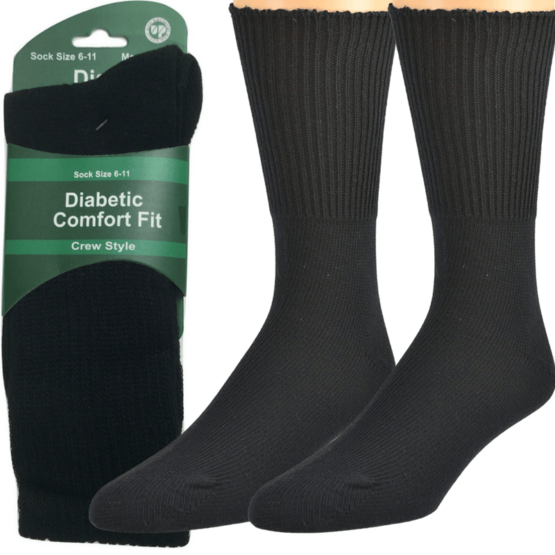 2 Pairs DIABETIC BAMBOO Socks Work Socks Medical Loose Top Crew Cushion BLACK Payday Deals