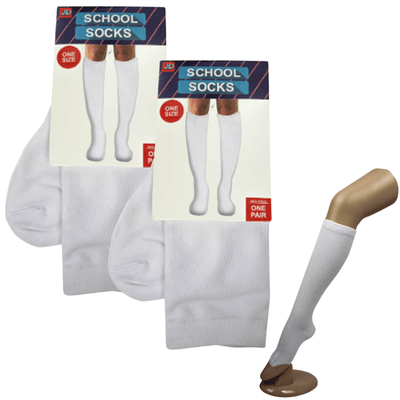 2 Pairs SCHOOL SOCKS Plain Ribbed Knee High Cotton Girls Boys Unisex Kid - White - One Size Fits Most Payday Deals