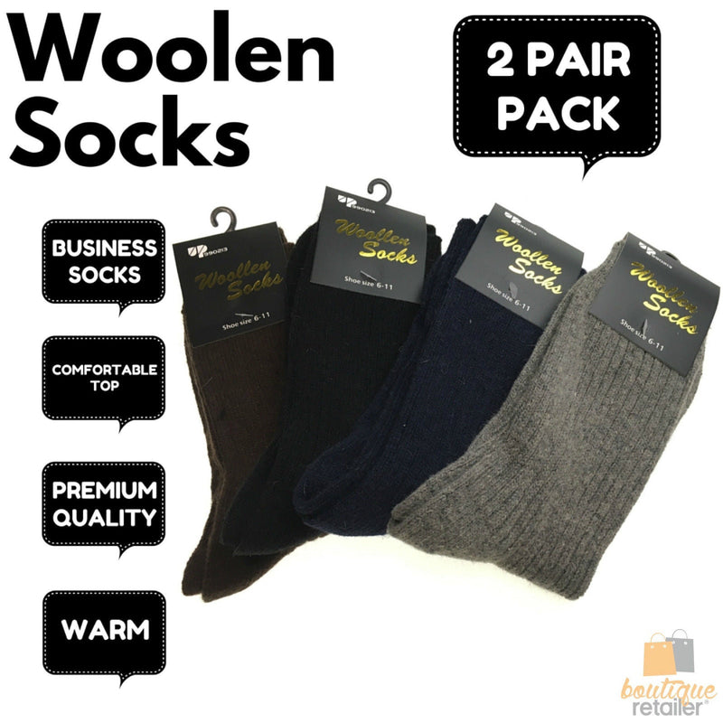 2 Pairs WOOL BLEND SOCKS Mens Soft Dress Thick Work Thermal Warm Cushion Foot Payday Deals