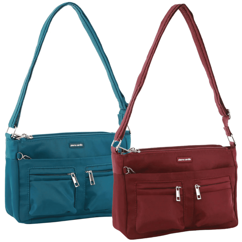 2 Pc Set Pierre Cardin Rfid Cross Body Bag Slash Proof - Wine & Turquoise Payday Deals