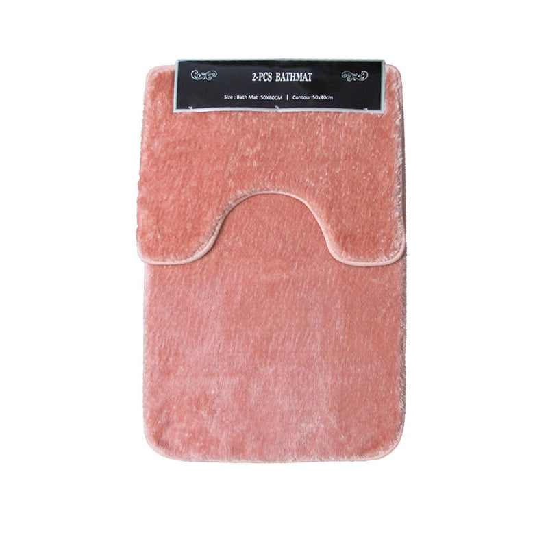 2 Pce Sorrento Plush Quality Non-slip Rubber Back Bath Mat Set Coral Payday Deals