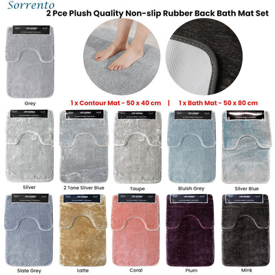 2 Pce Sorrento Plush Quality Non-slip Rubber Back Bath Mat Set Coral Payday Deals