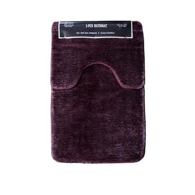 2 Pce Sorrento Plush Quality Non-slip Rubber Back Bath Mat Set Plum