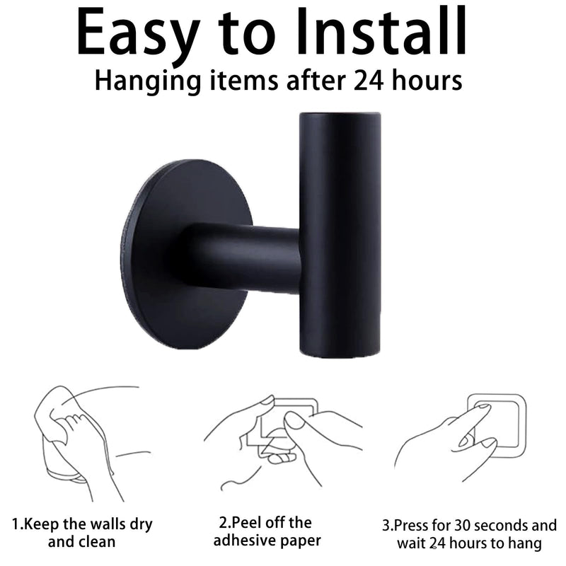 2 Pcs Wall Mount Self Adhesive Bathroom Towel Hooks Holder Cloth Hanger Hook Door Hanger Black Payday Deals