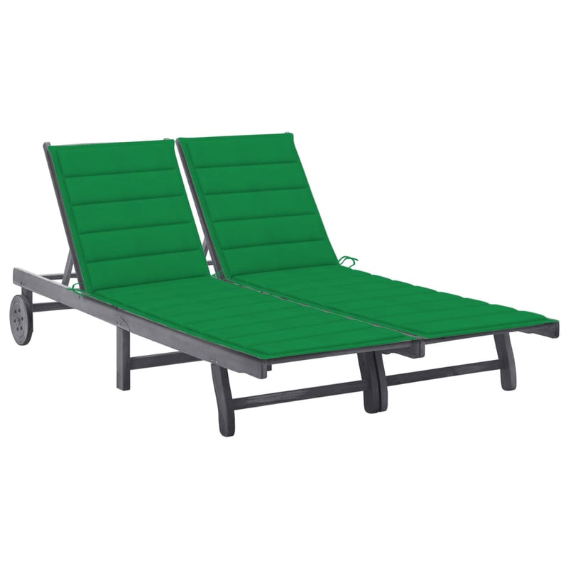 2-Person Garden Sun Lounger with Cushion Grey Solid Acacia Wood Payday Deals