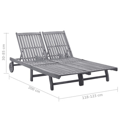 2-Person Garden Sun Lounger with Cushion Grey Solid Acacia Wood Payday Deals