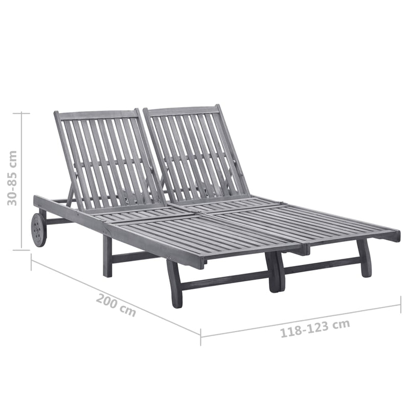 2-Person Garden Sun Lounger with Cushion Grey Solid Acacia Wood Payday Deals
