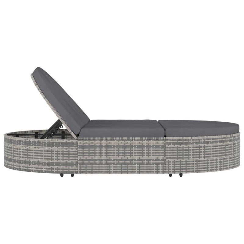 2-Person Sun Lounger with Cushions Poly Rattan Grey Payday Deals