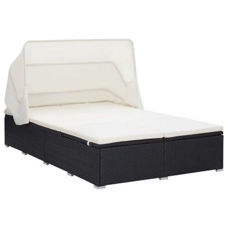 2-Person Sunbed with Cushion Poly Rattan Black Payday Deals