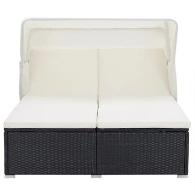 2-Person Sunbed with Cushion Poly Rattan Black Payday Deals