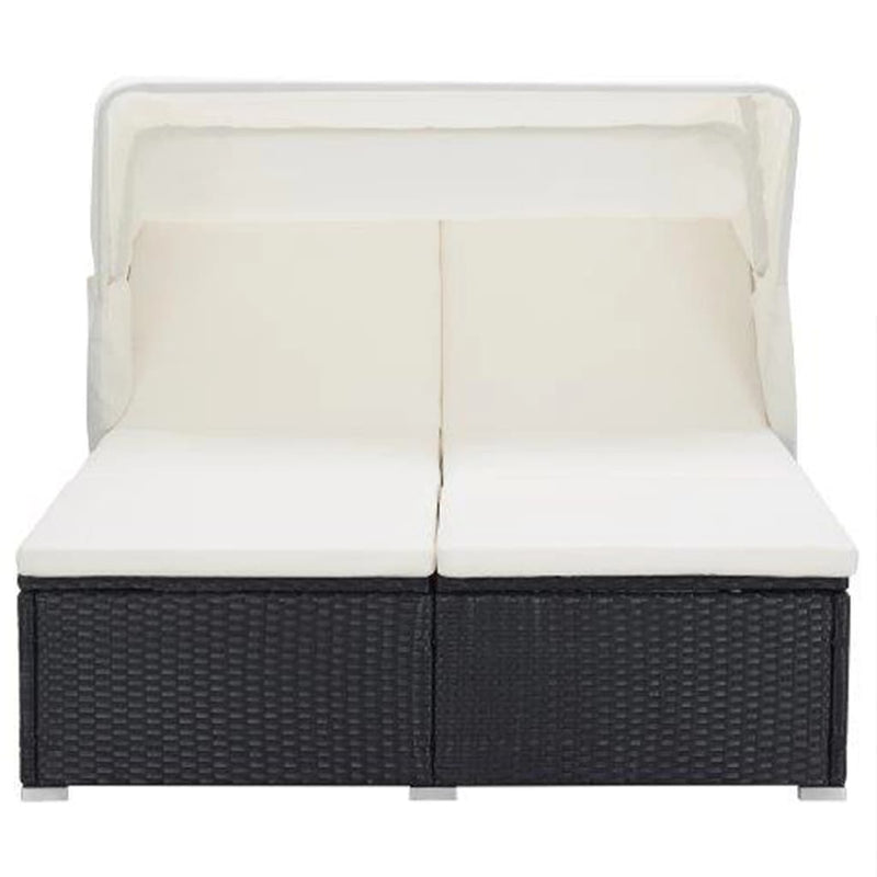 2-Person Sunbed with Cushion Poly Rattan Black Payday Deals