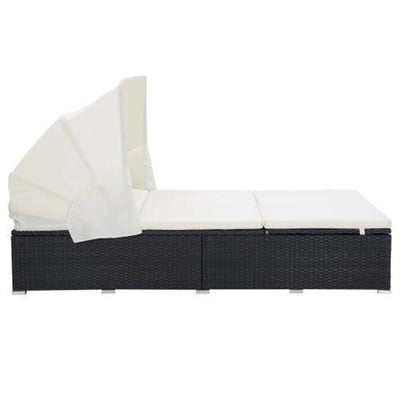 2-Person Sunbed with Cushion Poly Rattan Black Payday Deals