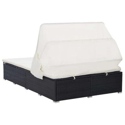 2-Person Sunbed with Cushion Poly Rattan Black Payday Deals