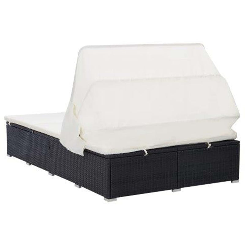 2-Person Sunbed with Cushion Poly Rattan Black Payday Deals