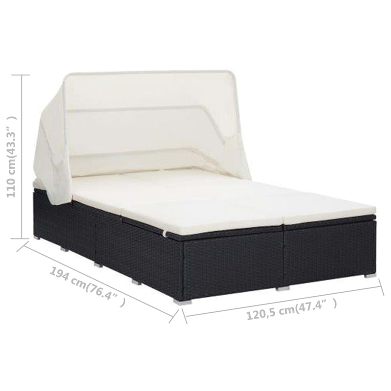 2-Person Sunbed with Cushion Poly Rattan Black Payday Deals