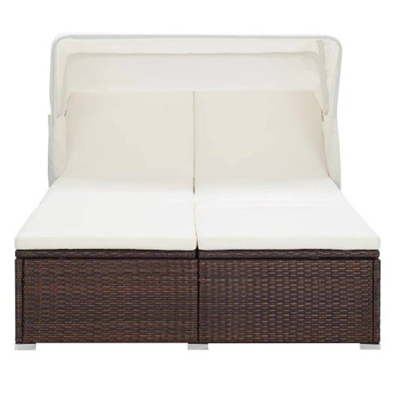 2-Person Sunbed with Cushion Poly Rattan Brown Payday Deals