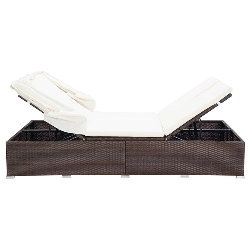 2-Person Sunbed with Cushion Poly Rattan Brown Payday Deals
