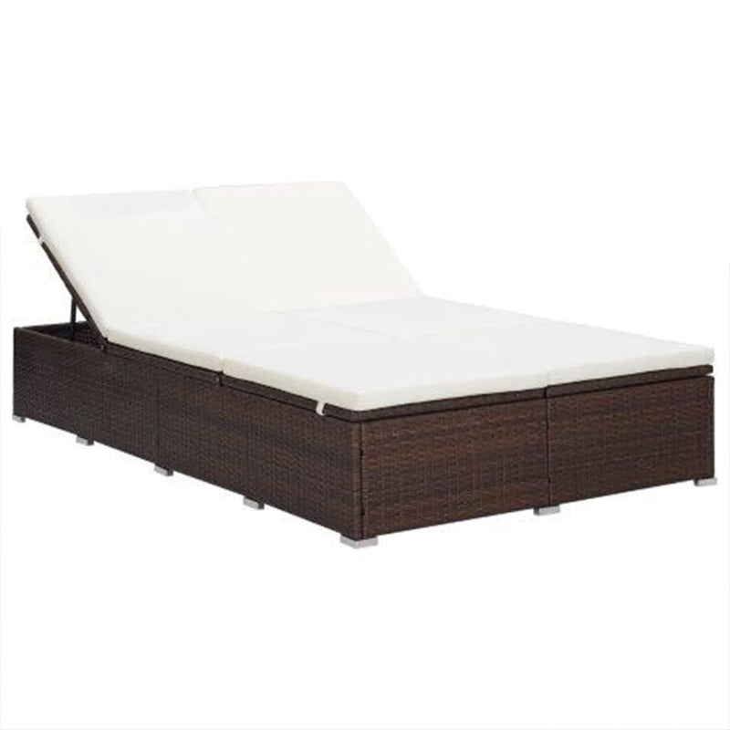 2-Person Sunbed with Cushion Poly Rattan Brown Payday Deals
