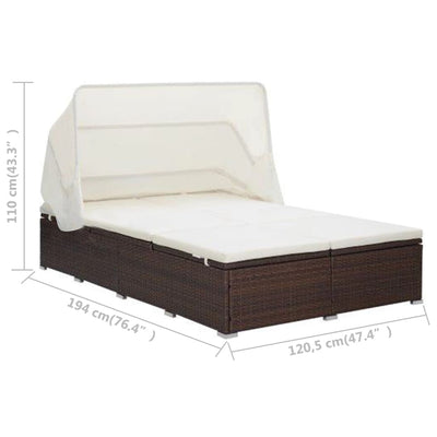 2-Person Sunbed with Cushion Poly Rattan Brown Payday Deals