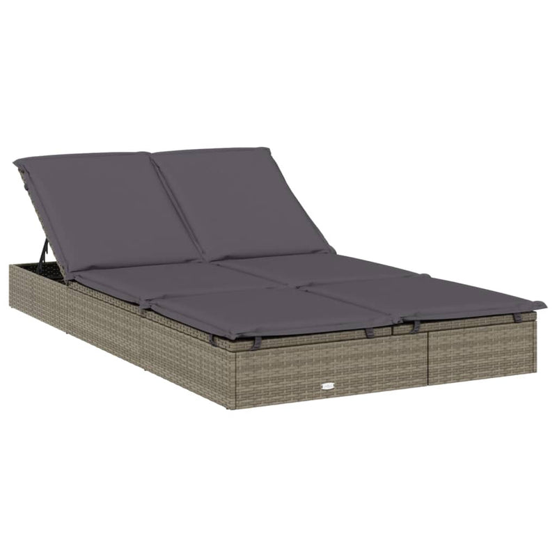 2-Person Sunbed with Cushions Grey Poly Rattan Payday Deals