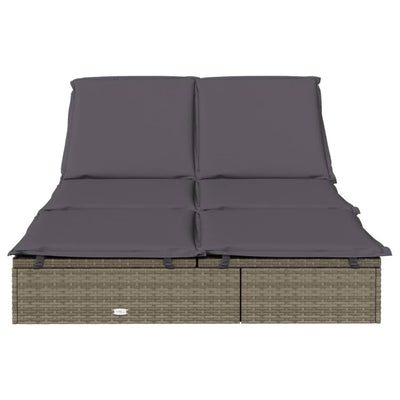2-Person Sunbed with Cushions Grey Poly Rattan Payday Deals